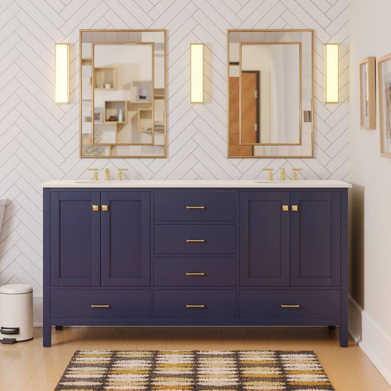 KitchenBathCollection Horizon 72" Double Bathroom Vanity with Engineered White Top - Royal Blue