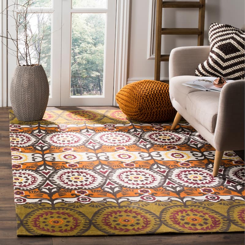 SAFAVIEH Handmade Cedar Brook Vinciane Modern Cotton Rug - 5' x 8' - Olive/Burgundy