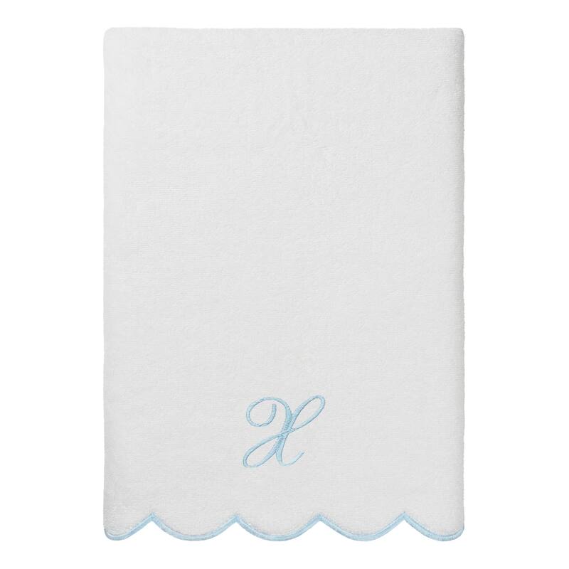 Authentic Hotel and Spa 100% Turkish Cotton Blue ADORNIA Scallop Personalized 3 Piece Towel Set - 3 Piece Set