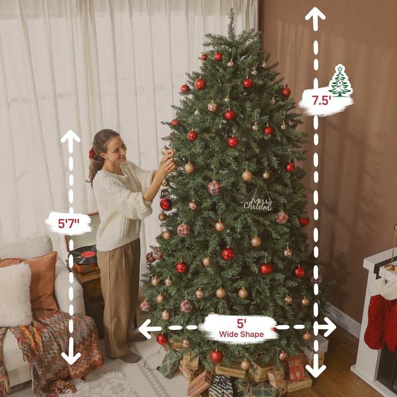 HOMCOM 7.5ft Smart Prelit Xmas Tree: Full-Spectrum RGB, App/Remote, Hinged, Easy Assembly, Green - 7.5 Foot