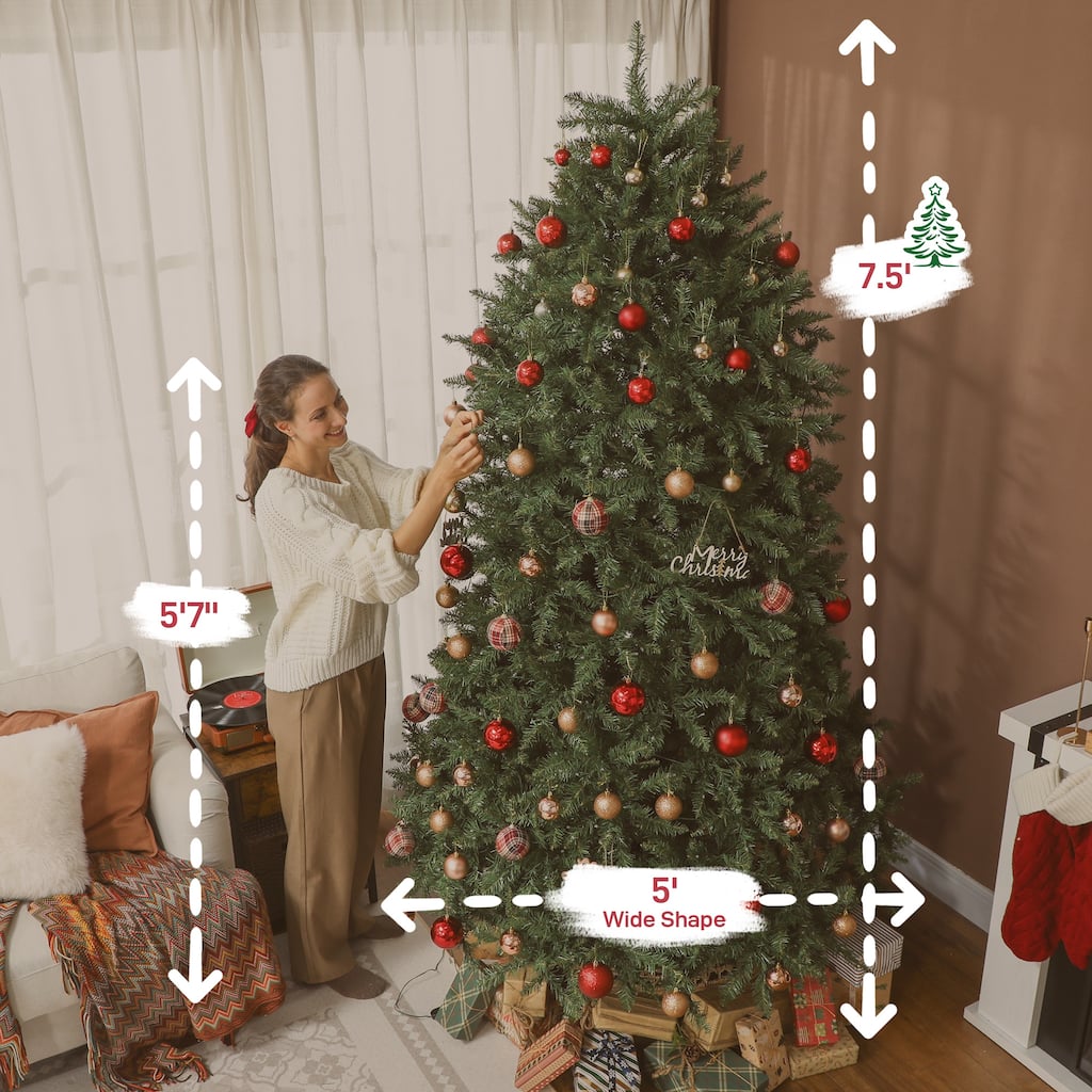 HOMCOM 7.5ft Smart Prelit Xmas Tree: Full-Spectrum RGB, App/Remote, Hinged, Easy Assembly, Green