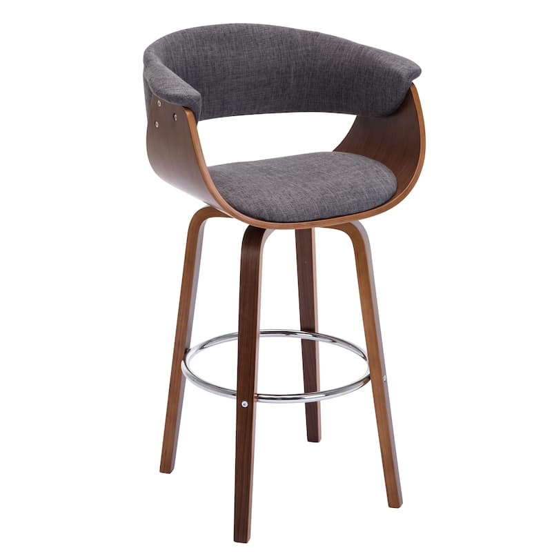 Porthos Home Swivel Bar Stool, Curved Back/Seat, Fabric Upholstery - Grey
