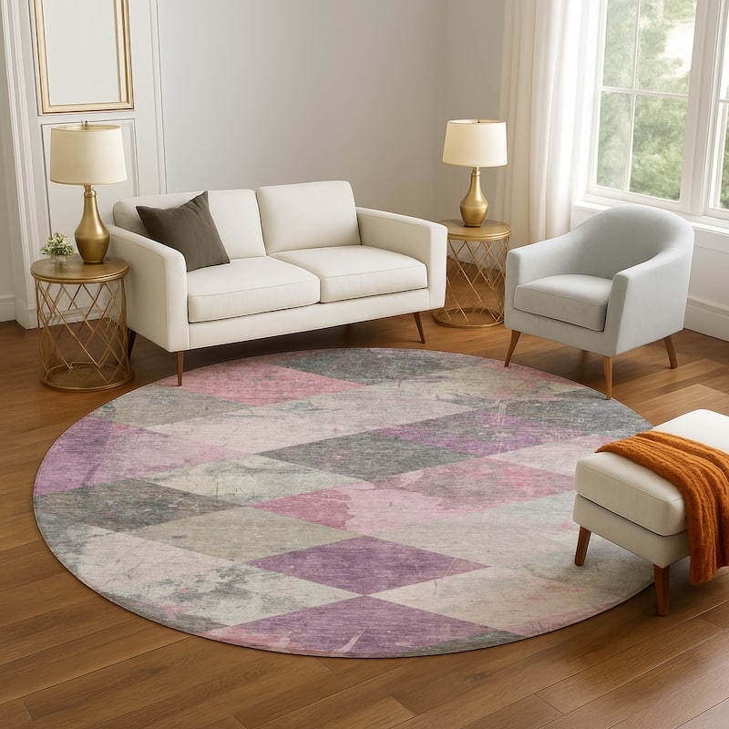 Premium Washable Super Soft Contemporary Diamonds Mayfield Rug - Blush - 8' x 8'