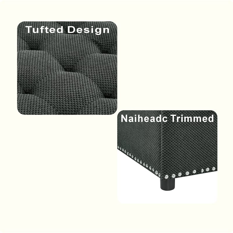 Square Tufted Upholstered Storage Ottoman with Nailhead Trim