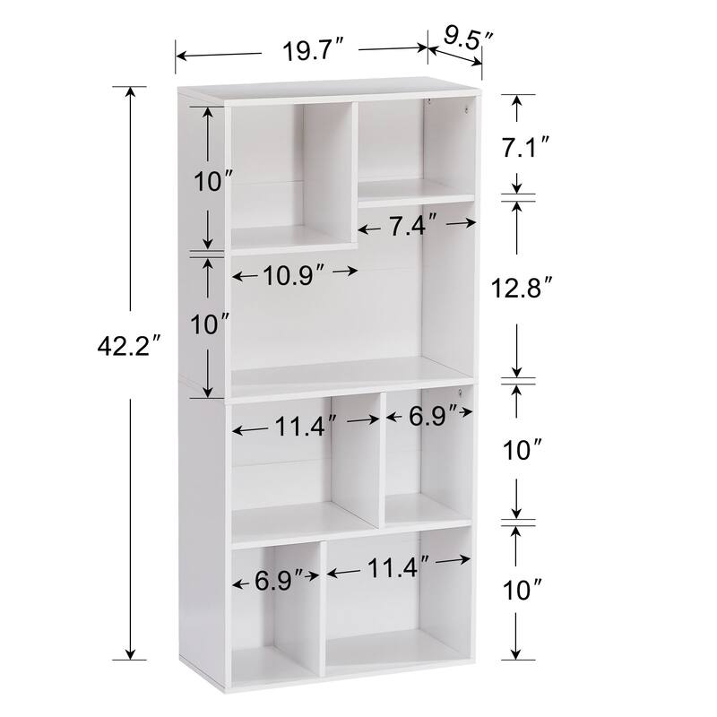 VECELO Widened Version Bookcase(Set of 2), 4-Tier Seven Open Cube Wooden Bookcase Organizer, Bookshelf / Book Storage
