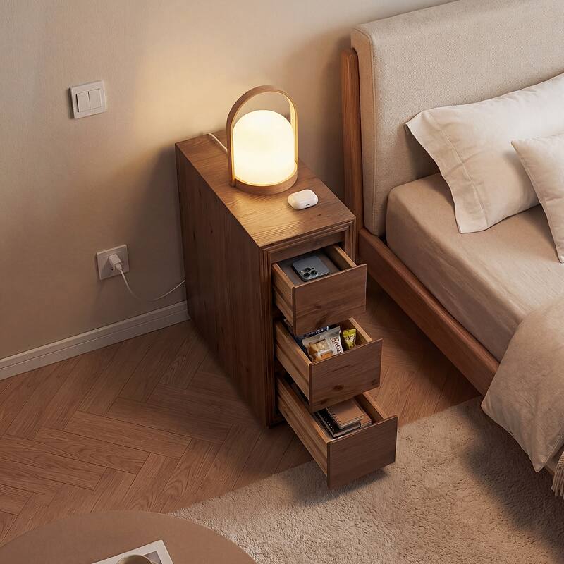 Solid Wood End Table with 3 Drawers, 23.62" H, No Assembly