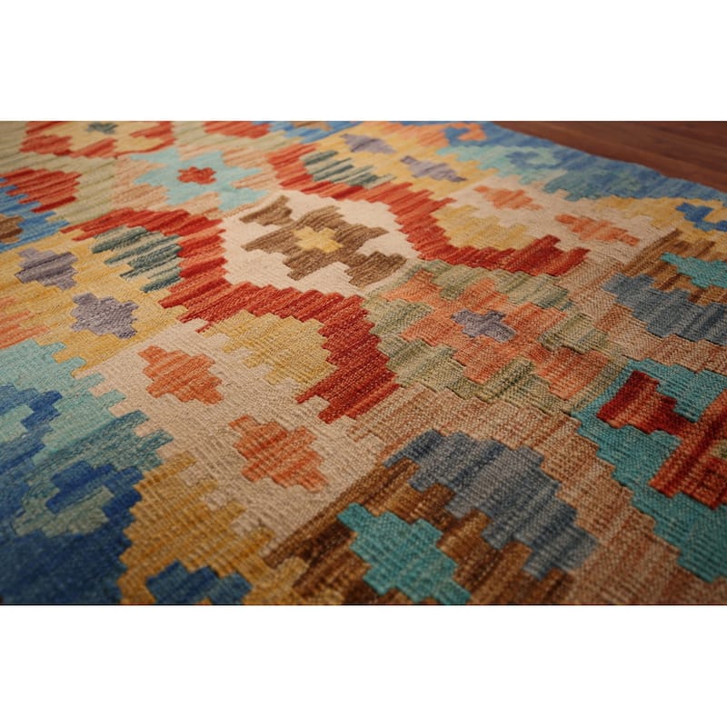 Geometric Kilim Reversible Runner Rug Flatweave Wool Carpet - 2'8"x 9'6"
