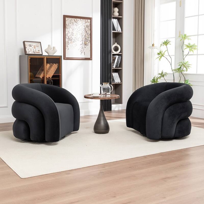 SEYNAR Modern Glam Velvet 360 Degree Swivel Accent Armchair with Tufted Back Set of 2
