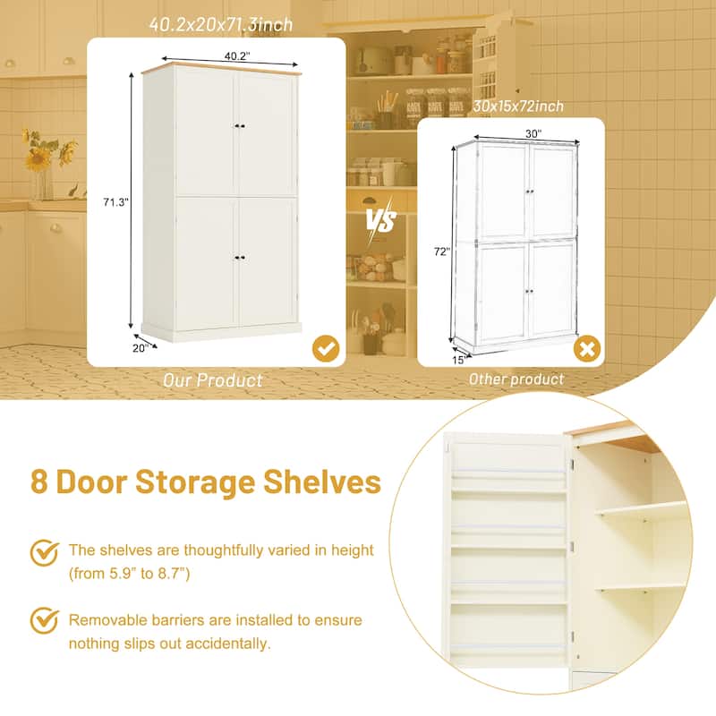 Kitchen Pantry with 2 Drawers, 2 Adjustable Shelves and 8 Door Shelves