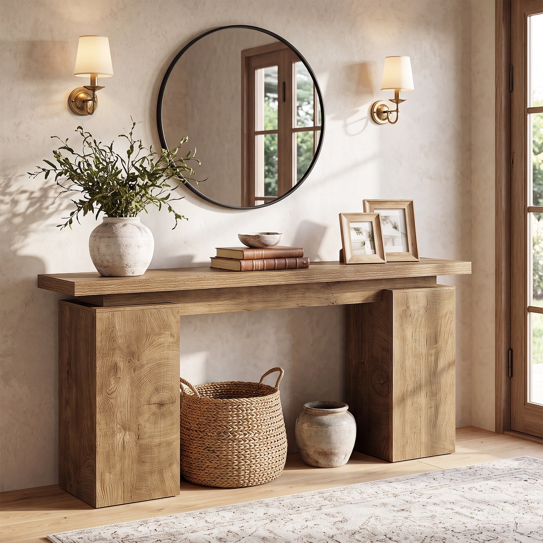 63-Inch Modern Console Table, Narrow Entryway Table with Geometric Base - 62.99" W × 11.81" D × 31.50" H