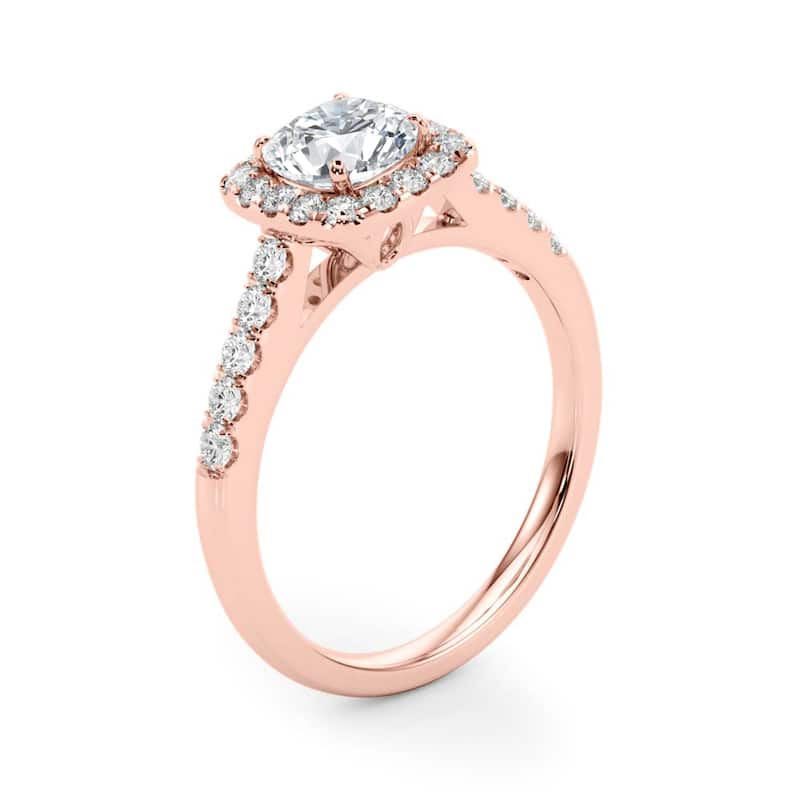 Auriya 14k Rose Gold Lab Grown Cushion Diamond Halo Engagement Ring 0.50 to 5.00 ct. tw. (F-G VS)