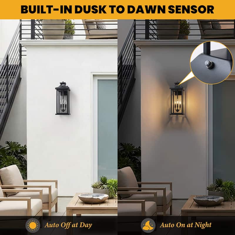 C Cattleya 1 Pack 3-Light Dusk to Dawn Outdoor Wall Light with Clear Glass Shade