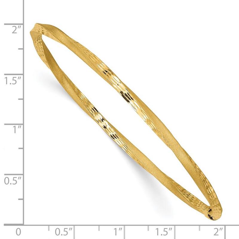 Curata 14k Yellow Gold 3mm Satin Finish Sparkle Cut Twist Slip on Stackable Bangle Bracelet
