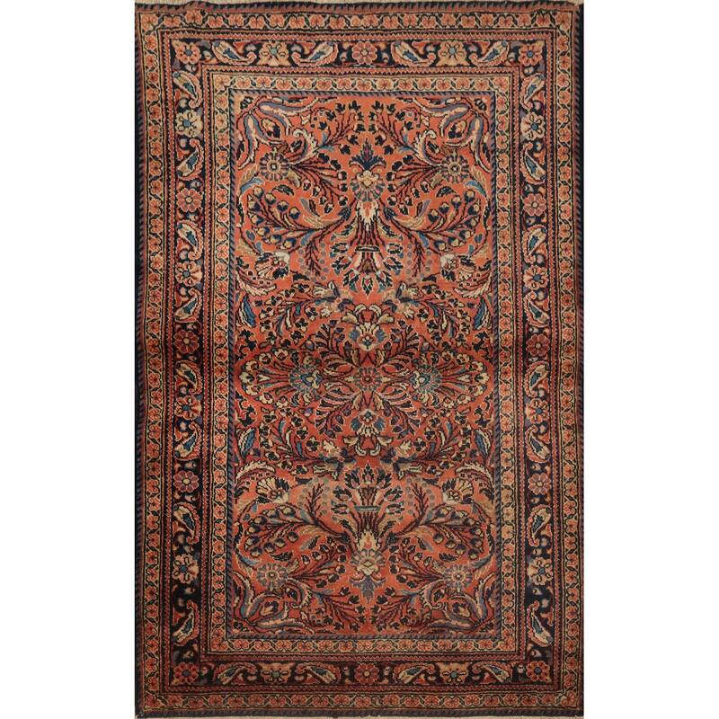 Hand Knotted Oriental 100% Wool Carpet Traditional Floral Oranges & Rust Lilian Area Rug - 4' 11'' X 3' 6''