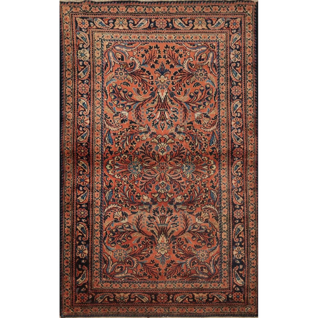Hand Knotted Oriental 100% Wool Carpet Traditional Floral Oranges & Rust Lilian Area Rug - 4' 11'' X 3' 6''