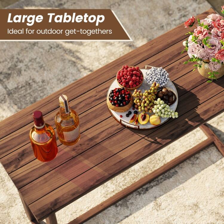 Natural Teak Wood Patio Bar Height Table with 59 inches Rectangular Top - 59" × 24" × 42"