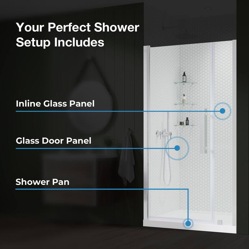 OVE Pasadena Alcove Frameless Pivot Shower Door Kit with Base Pan, 2025