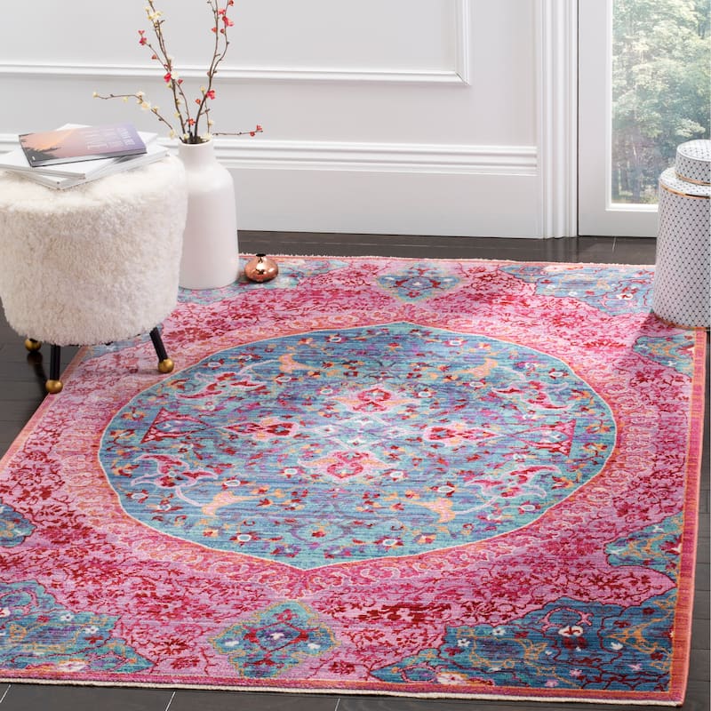 SAFAVIEH Sutton Takeyuki Boho Oriental Polyester Rug - 9' x 13' - Turquoise/Fuchsia