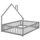 preview thumbnail 17 of 25, Full Size Pine Wood House-Shaped Headboard Floor Bed with Fence for Kids, Boys and Girls