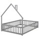 preview thumbnail 8 of 7, Grey Full Size Pine House-Shaped Headboard Floor Bed with Fence