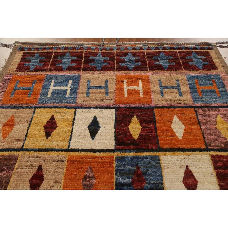 Hand Knotted Oriental 100% Wool Carpet Modern Tribal Multi-Colored Moroccan Area Rug - 9' 11'' X 6' 9''