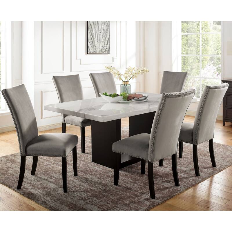 Cots Transitional Light Grey 7-Piece Marble Top Dining Set by Furniture of America - Grey