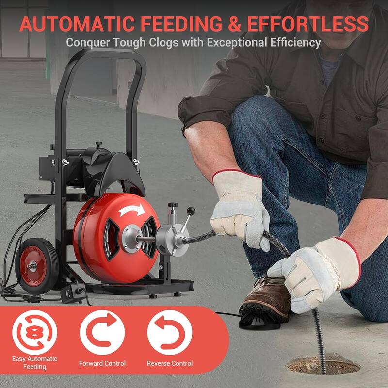Auto-Feed Portable Electric Drain Cleaning Machine for 2" to 4" Pipes