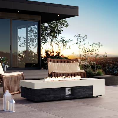 COSIEST Outdoor Concrete Propane Fire Pit Table,Marble & Wood Style Design
