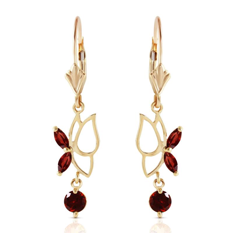 14K Solid Gold Butterfly Gemstone Earrings with Natural Garnets