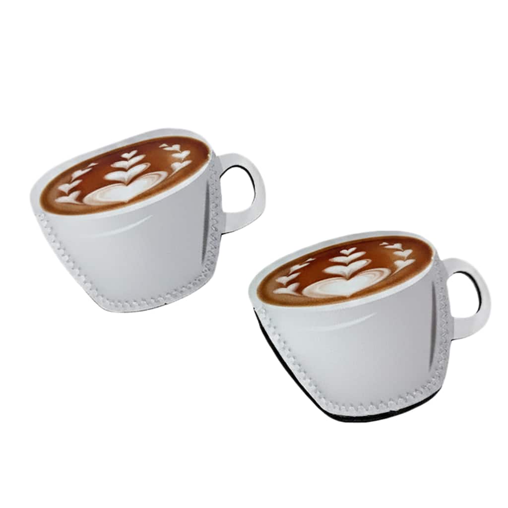 Creative Home Set of 2 Coffee Mug Design Neoprene Heat-Resistant Oven Mitts, Grabbers - 6.3" x 4.7" x 0.3"
