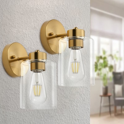 Gold Wall Sconce Set of 2, Bathroom Vanity Light Fixture with Cylinder Lamp Shade, Chrome/ Brushed Nickel/ Oil-Rubbed Bronze