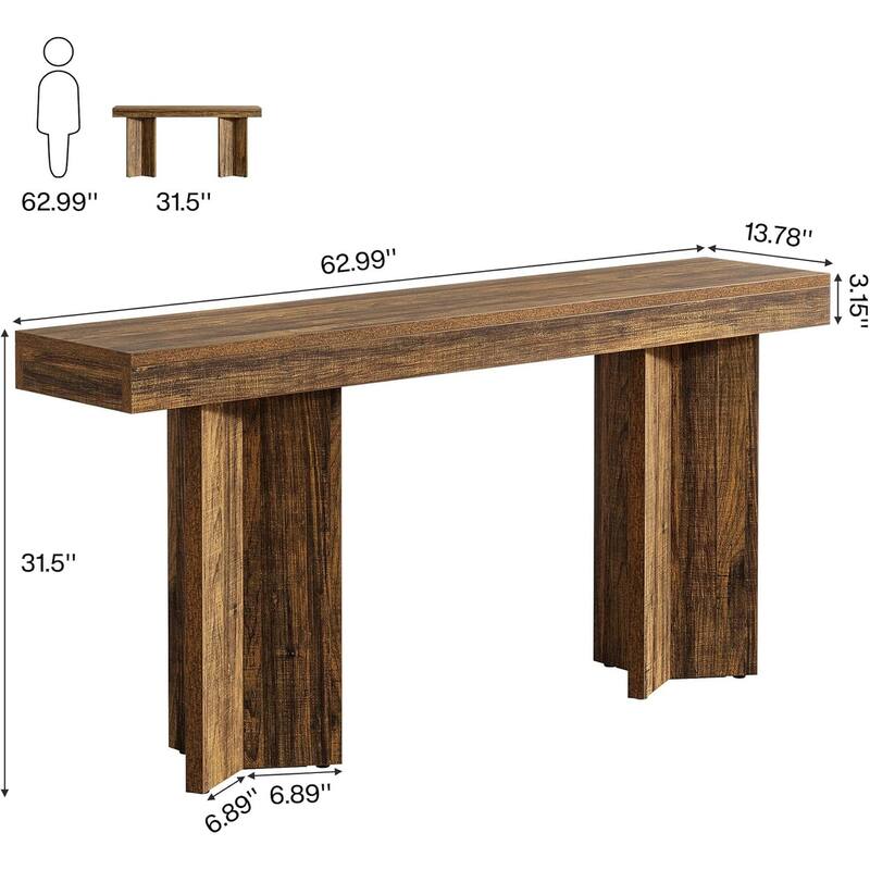 63" Farmhouse Console Table for Entrance, Hallway, Living Room, Rustic Brown