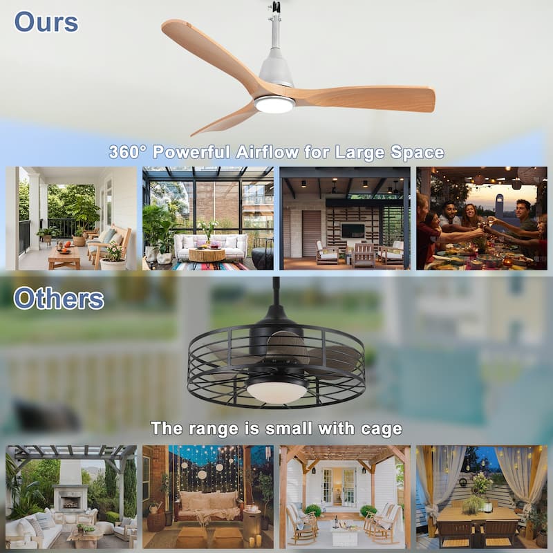 Outdoor Ceiling Fan with Light: Plug-in Hanging Fan, Remote App Control, 3CCT, 6-Speed