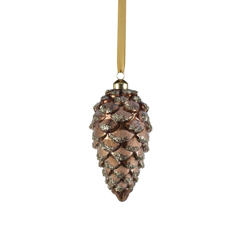 Wolly Glass Pine Cone Hanging Ornaments, Set of 12 - 6" - Brown