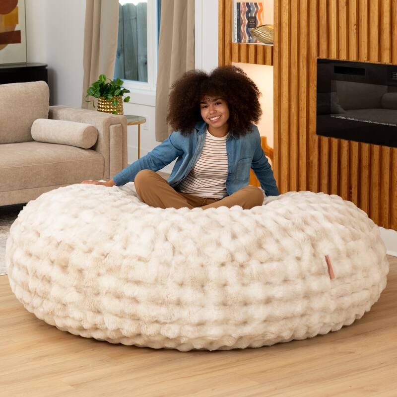 Raven-Symoné Home Big Snuggler Luxe Synthetic Fur 6 Foot Cocoon 2-in-1 Large Bean Bag Bed & Lounger - Synthetic Fur Phantom Cream