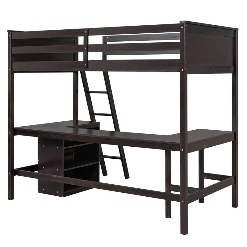 Space-Saving Twin Loft Bed with Desk and Shelves for Kids and Teens