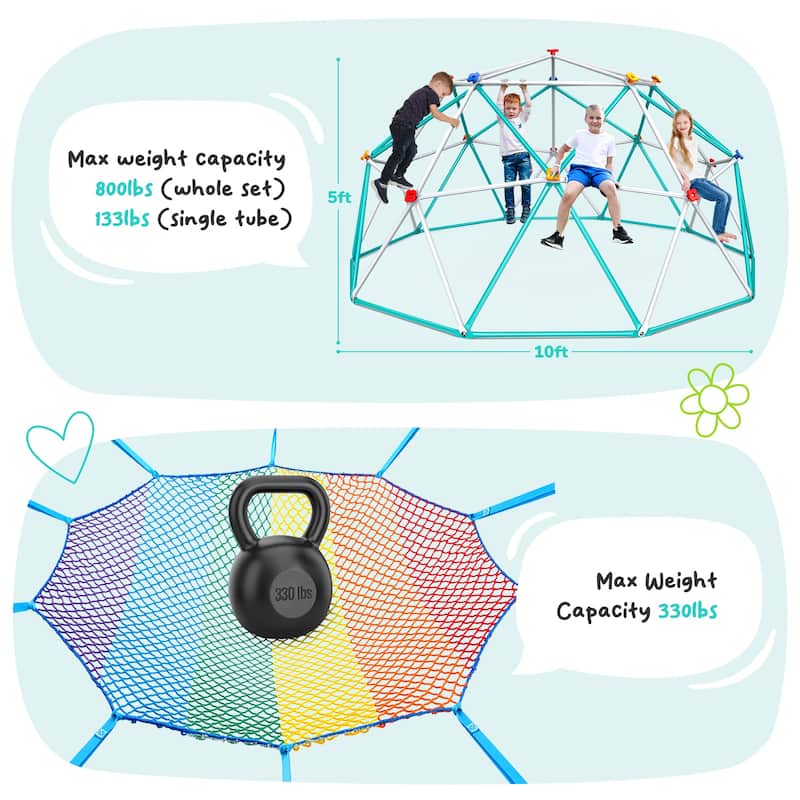 Hapfan Jungle Gym, Upgraded 10FT Climbing Dome with Netting Hammock Outdoor Play Equipment for Kids 3-12 - N/A