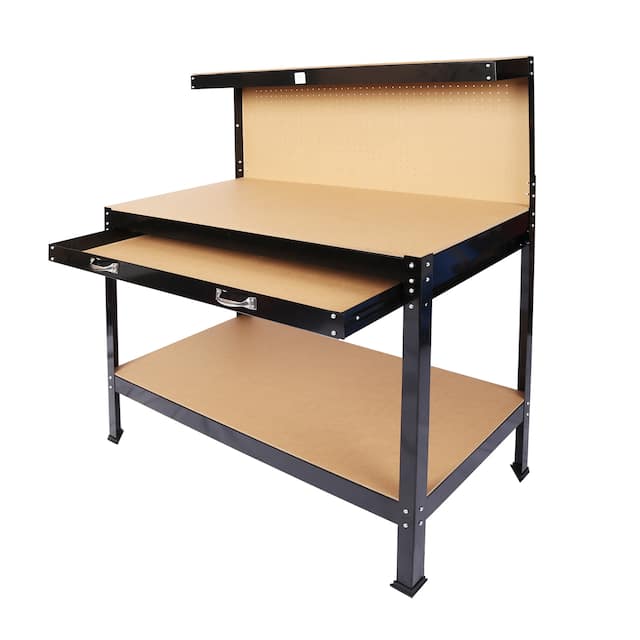 Steel Workbench Tool Storage Work Bench Workshop Tools Table with Drawer and Peg Board 63"