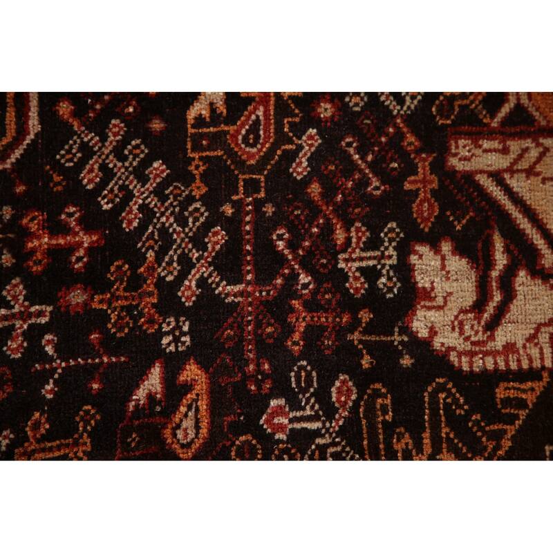 Black Tribal Shiraz Persian Vintage Area Rug Handmade Wool Carpet - 5'4"x 8'0"