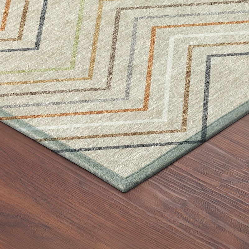 Machine Washable Indoor/ Outdoor Modern Chevron Chantille Rug
