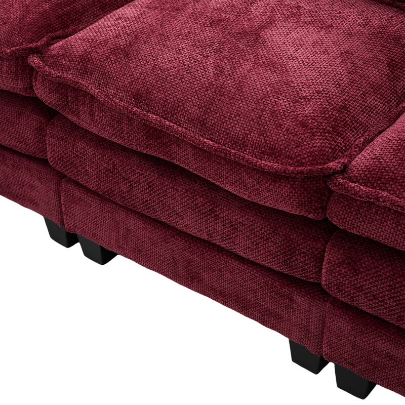 Chenille U-shape Sectional Sofa with Chaise and Storage Ottoman, Modular Couch with USB/Type-C Ports, Side Pockets, Phone Holder