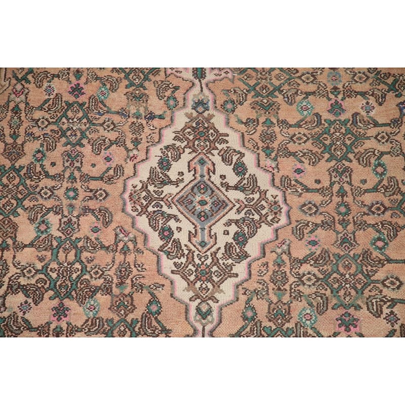 Pink Geometric Hamedan Persian Vintage Rug Hand-knotted Wool Carpet - 6'10" x 9'11"