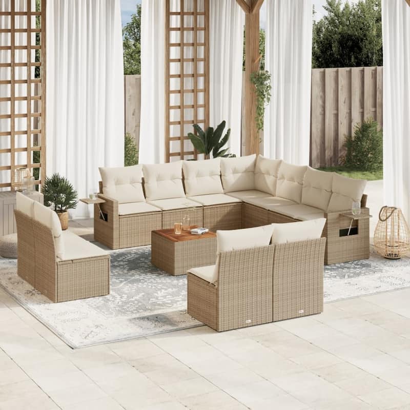 vidaXL Garden Sofa Set PE rattan Large Modular Garden Sofa Set - 21.7 x 21.7 x 14.6 in (W x L x H) - Beige and Cream