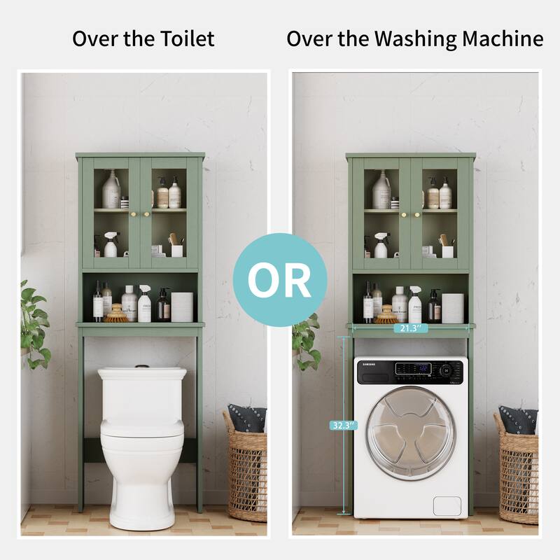 Futzca Over The Toilet Storage Cabinet with Adjustable Shelf & Glass Door - N/A