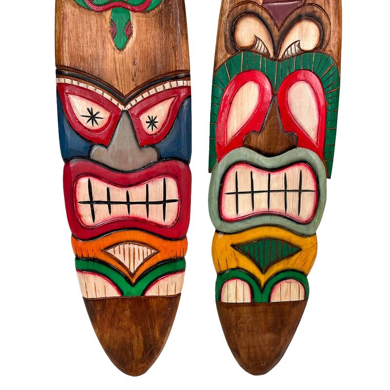 Set Of 2 Tiki Surfboard Wall Decor 39" Sea Turtle Palm Tree