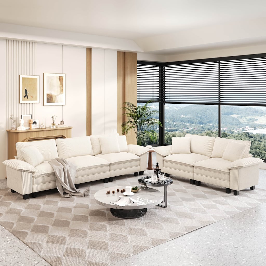 MAISON ARTS 2-Piece Chenille & Corduroy Sofa Set, Comfy 3/4/5-Seater Modular Loveseat & Armchair with Throw Pillows