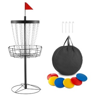 Disc Golf Basket Indoor & Outdoor Pro Golf Basket Set with Carry Bag & 6 Discs - 24-Chains 6 Discs