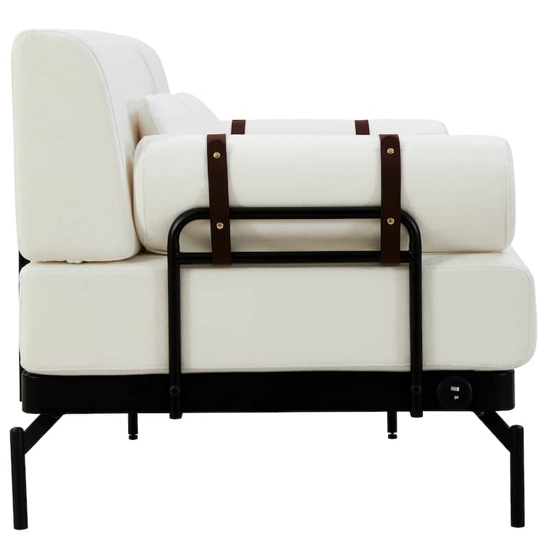 Modern Loveseat Sofa 59" Sofa Couch 2-Seater Sofa With Flexible Usb Ports , Unique Cylindrical Armrests