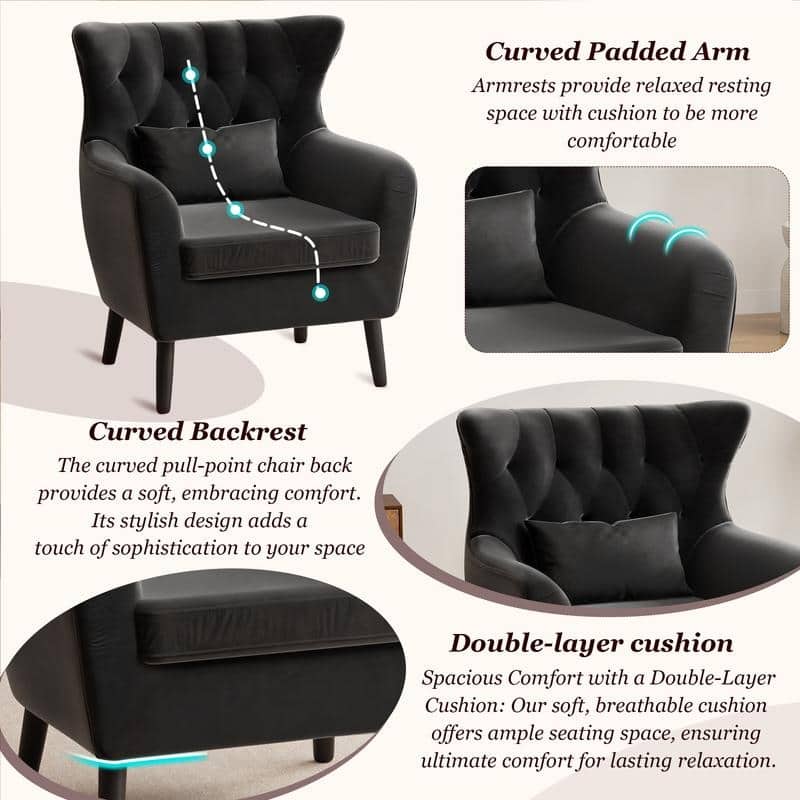 Tuft Velvet Living Room Thick Cushion Accent Chair (Set of 2)