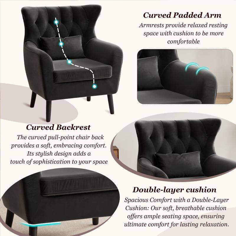 Tuft Velvet Living Room Thick Cushion Accent Chair
